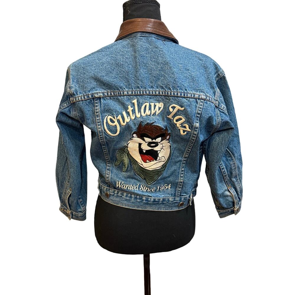 Vintage Taz Boys Medium Warner Bros Cartoon Tasmanian Devil Outlaw Denim Jacket